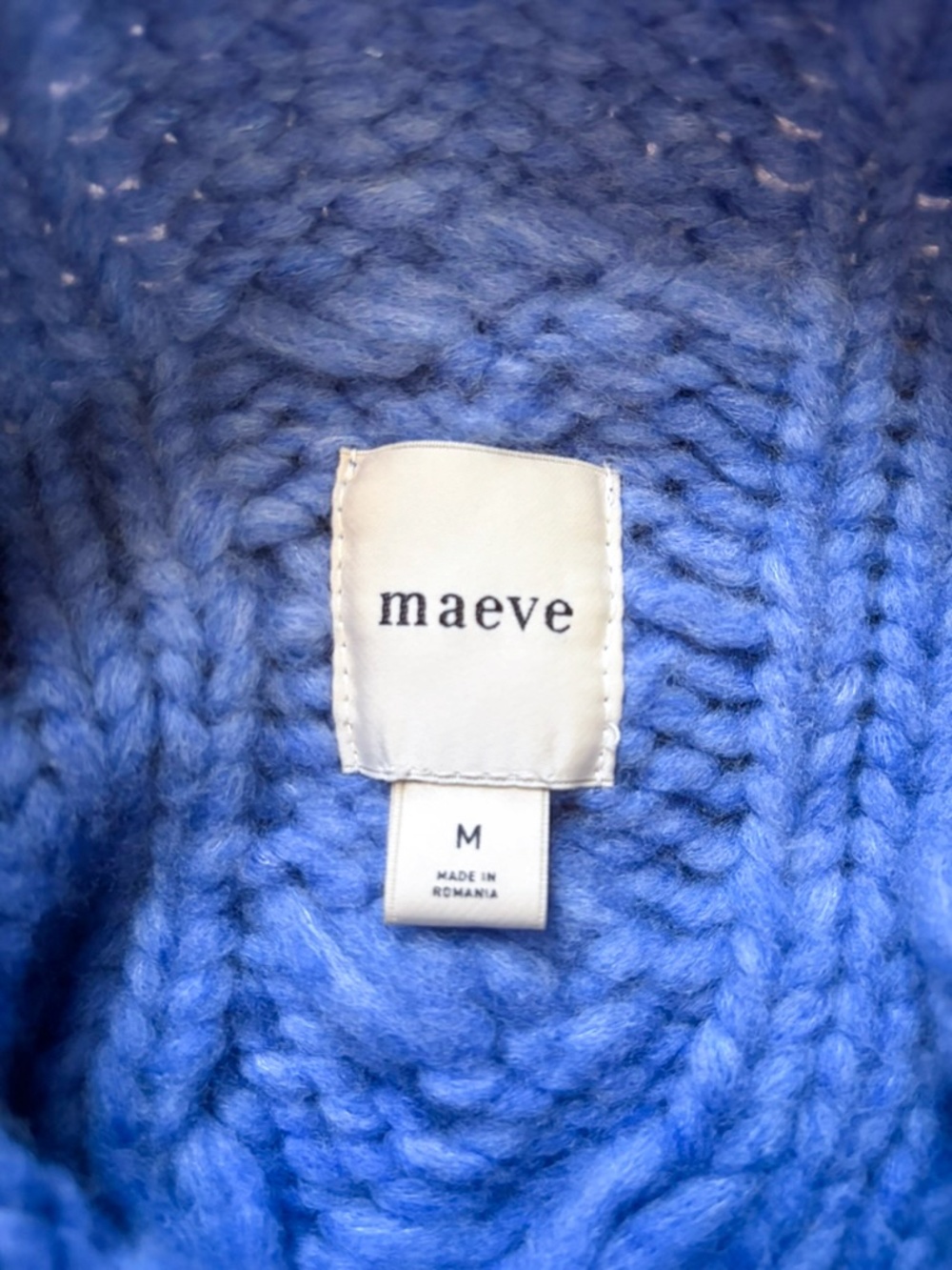 Anthropologie Medium Maeve Relaxed Mock-Neck Cable Knit Sweater (Blue) - Picture 5 of 5